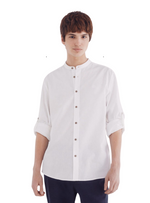 Springfield Mens Linen Collarless Shirt - White