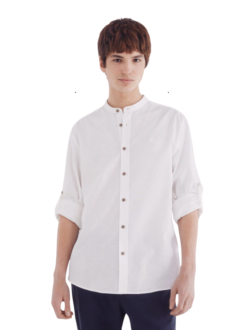 Springfield Mens Linen Collarless Shirt - White