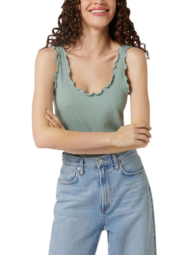 RIB TEXTURED FRILL TANK TOP