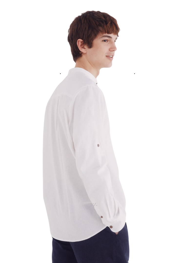 Springfield Mens Linen Collarless Shirt - White