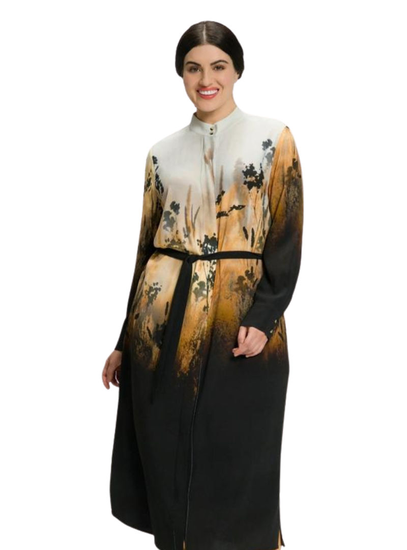Ulla Popken Ladies Printed Chiffon Dress - Sunset