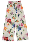 Inside Ladies Floral Detail Open Leg Trouser - White/Pink/Red