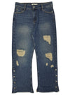Inside Ladies Rib Detail Jeans - Blue