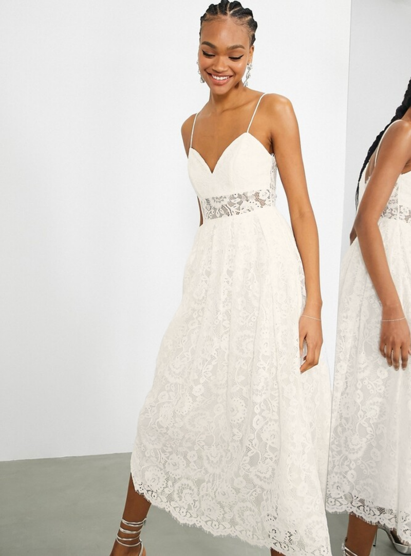 HOPE LACE CAMI MIDI WEDDING DRESS IVORY