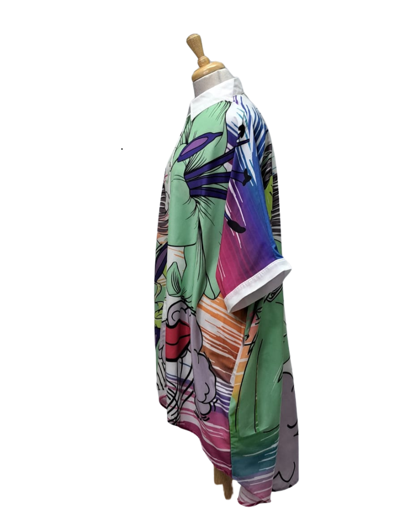 Fulushou Ladies Detailed Oversized Buttoned Shirt - White/Purple