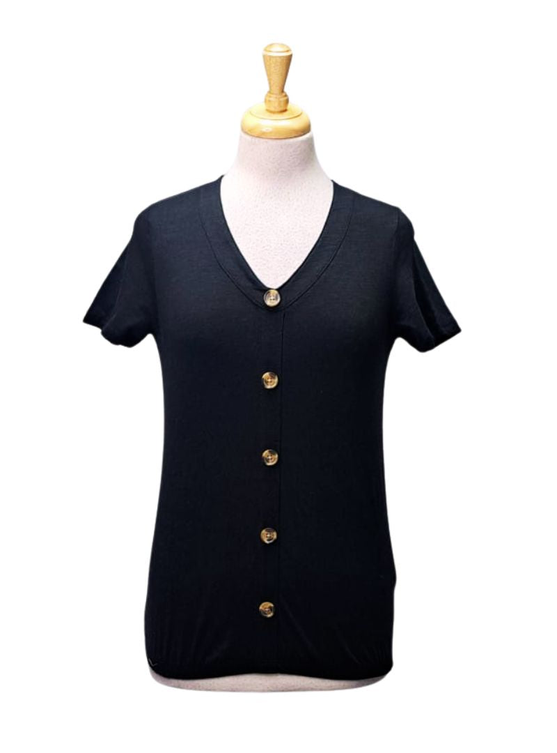 Bpc Collection Ladies Button Detail T-shirt - Black