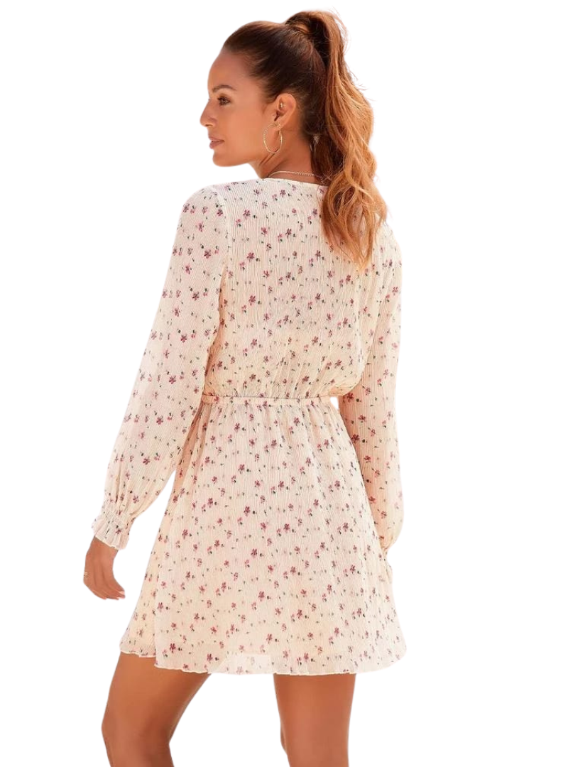 Lascana Ladies Floral Pleated Dress - Beige