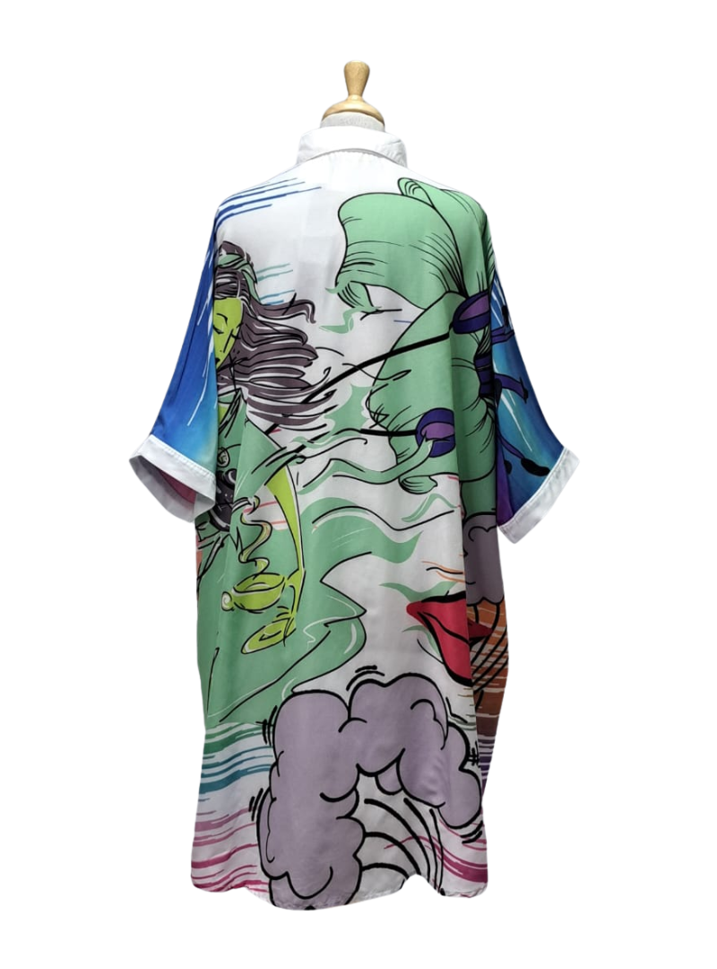 Fulushou Ladies Detailed Oversized Buttoned Shirt - White/Purple