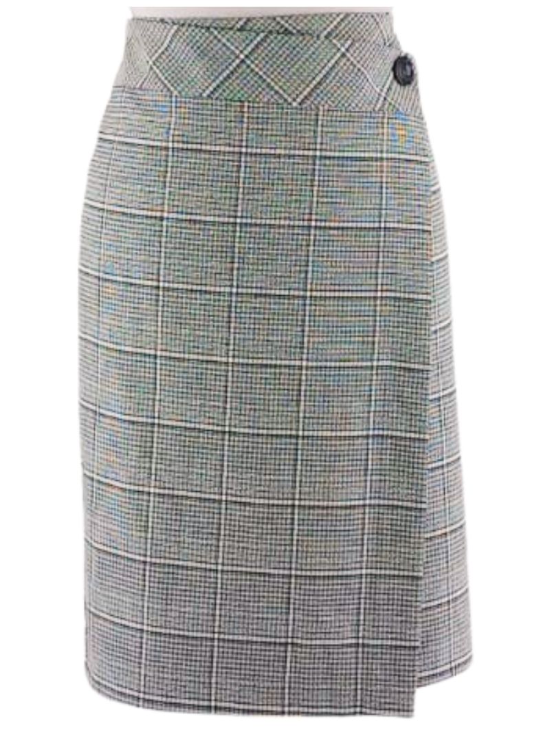 WRAP FRONT TAILORED CHECK SKIRT