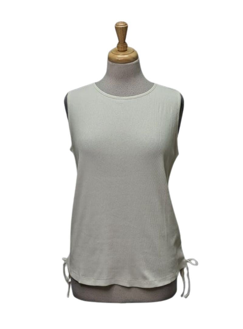 Rainbow Ladies Ribbed Side Tie Top - White