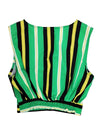 Inside Ladies V Neck Cropped Blouse - Green/Black/White