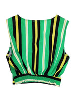 Inside Ladies V Neck Cropped Blouse - Green/Black/White