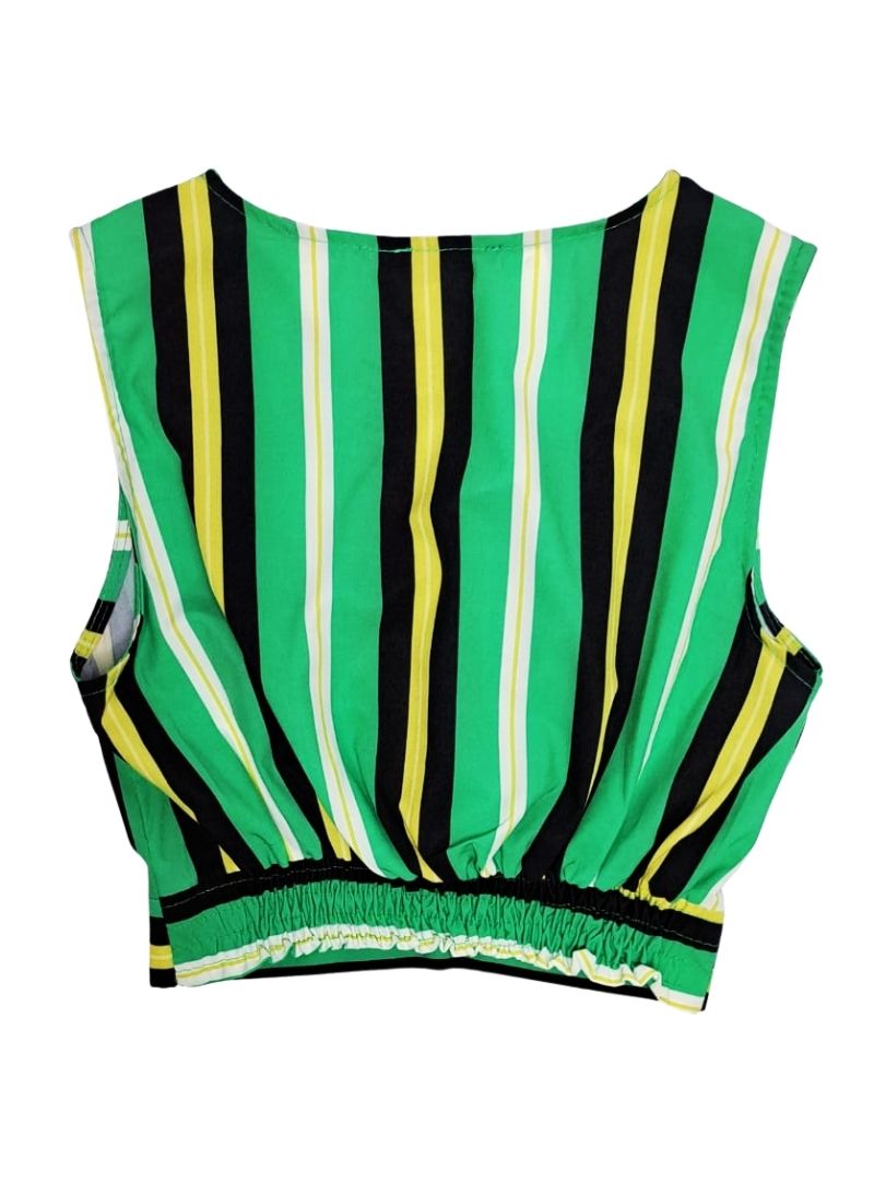 Inside Ladies V Neck Cropped Blouse - Green/Black/White