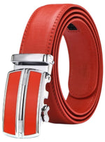 Itiezy Unisex Genuine Leather Belt - Red/Silver