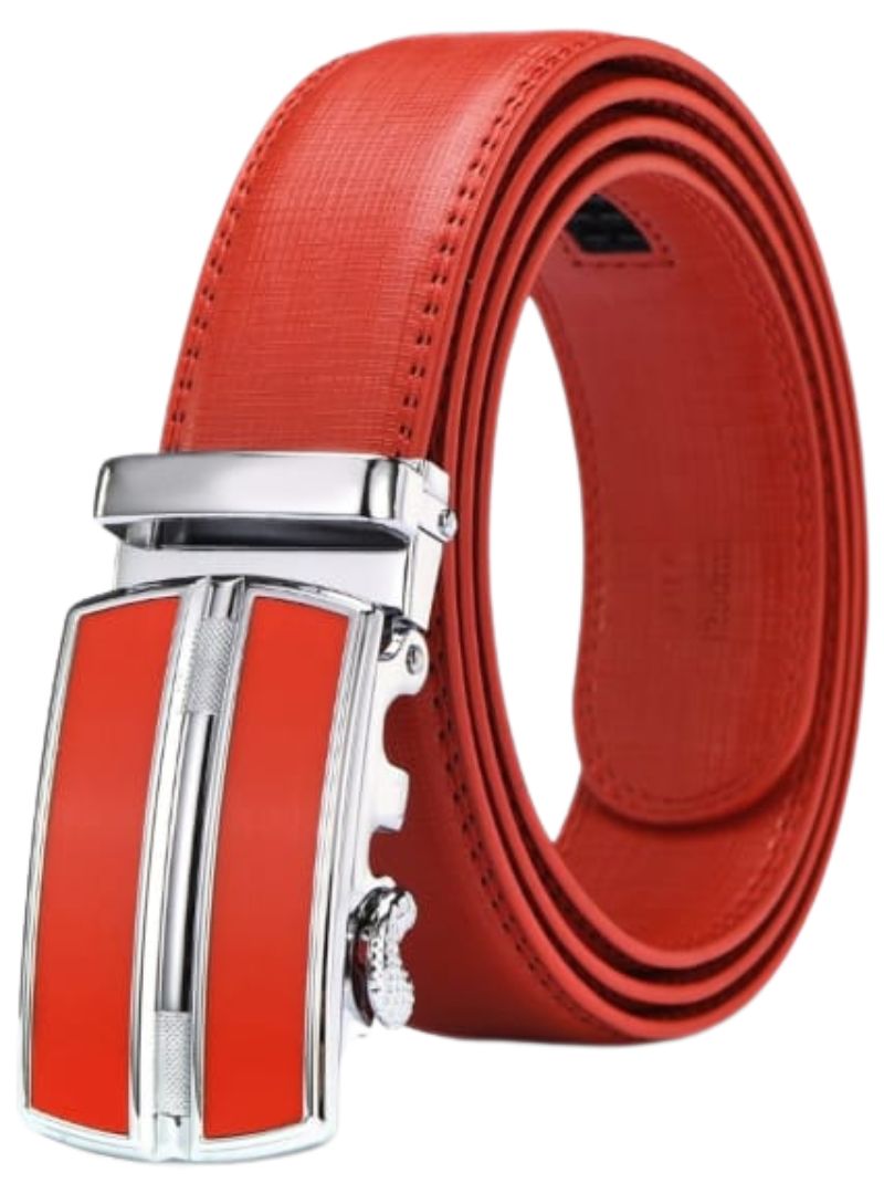 Itiezy Unisex Genuine Leather Belt - Red/Silver
