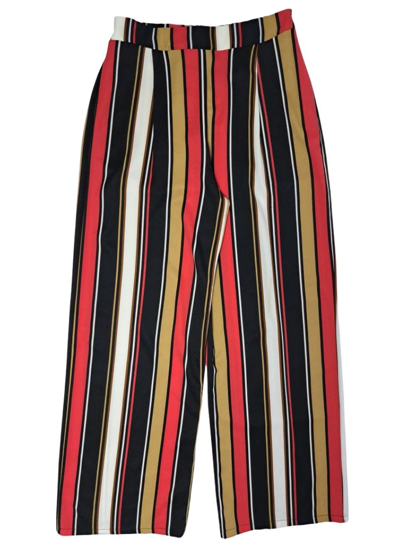 Indide Ladies Striped Detail Trouser - Black/Beige/Pink
