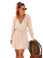 Lascana Ladies Floral Pleated Dress - Beige