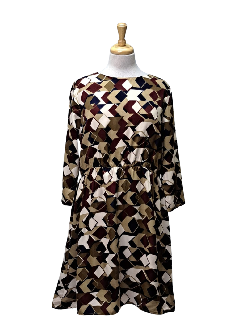 Ada Gatti Ladies Printed Dress - Brown/Navy/White/Maroon