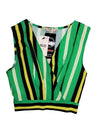 Inside Ladies V Neck Cropped Blouse - Green/Black/White