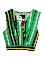 Inside Ladies V Neck Cropped Blouse - Green/Black/White