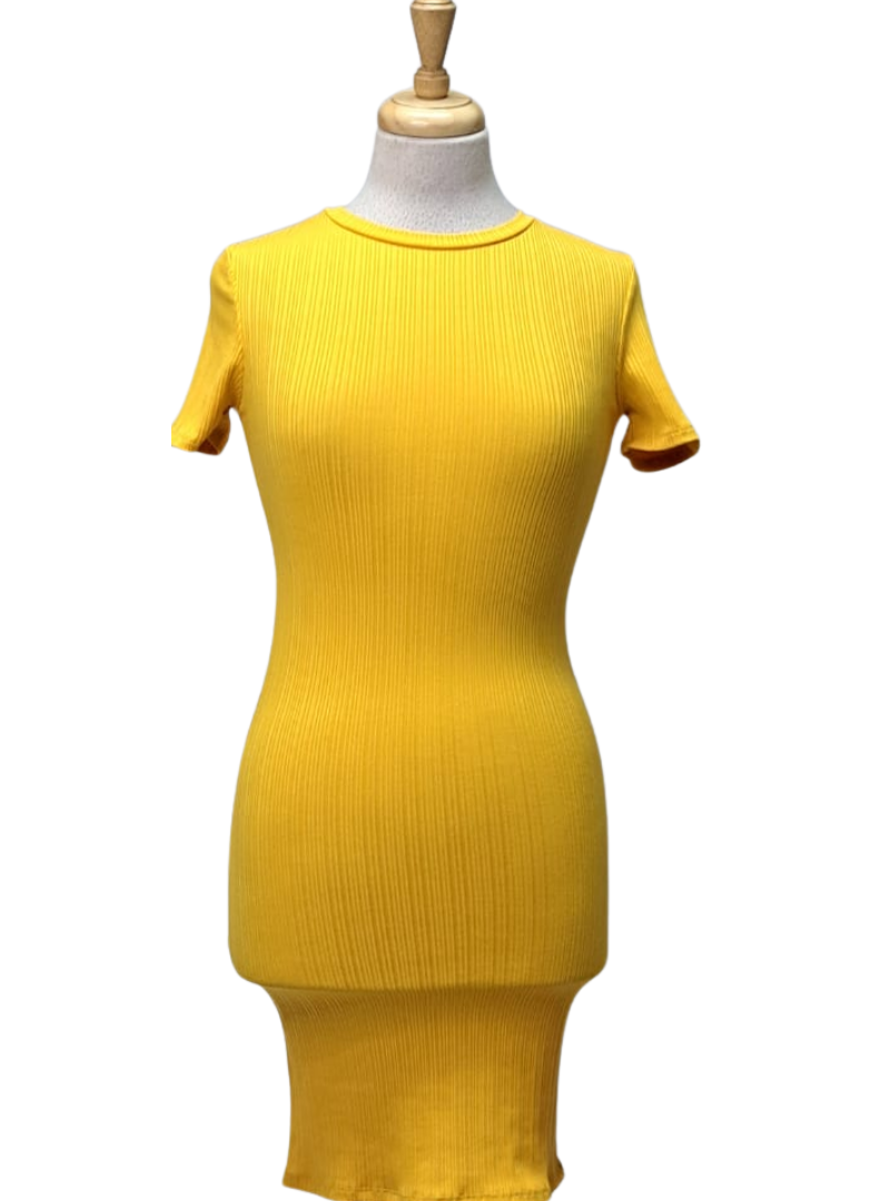 Inside Ladies Ribbed Dress - Yellow