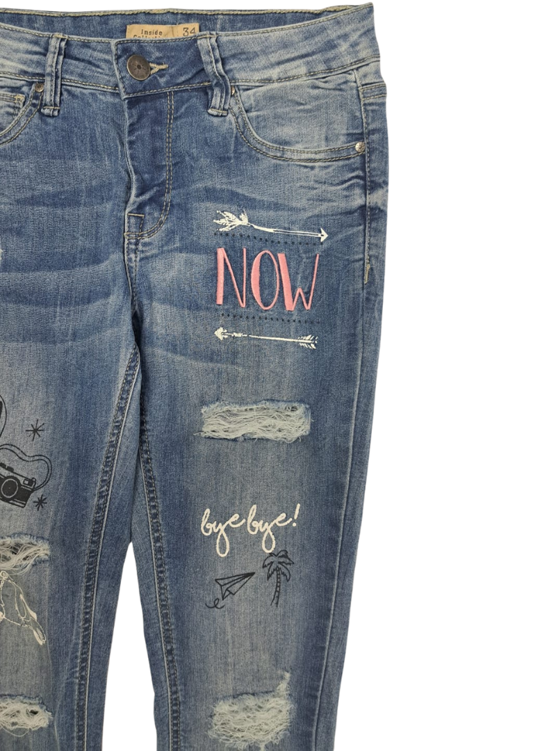 Inside Ladies Printed Jean - Blue