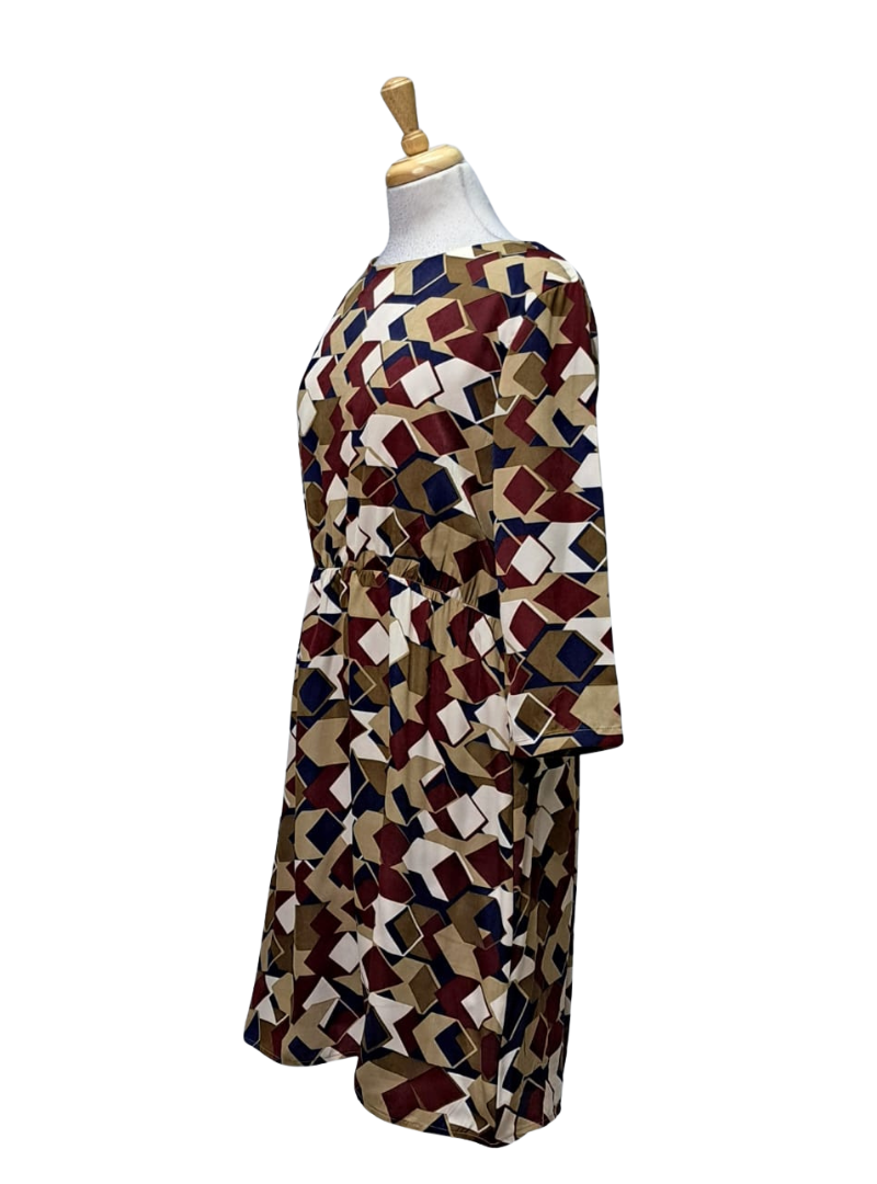 Ada Gatti Ladies Printed Dress - Brown/Navy/White/Maroon
