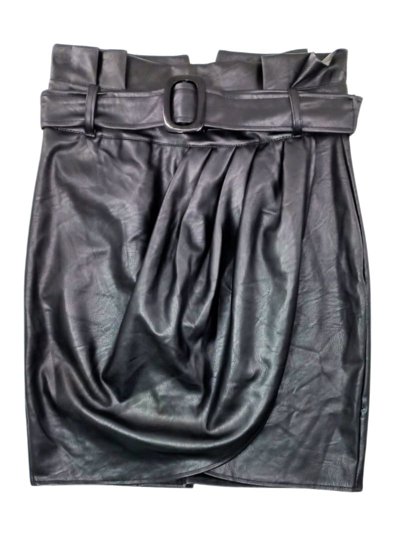 BELTED PLEATHER SKIRT