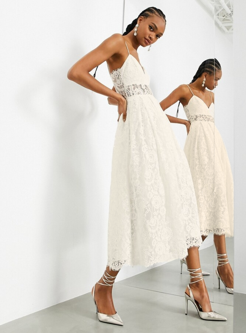 HOPE LACE CAMI MIDI WEDDING DRESS IVORY