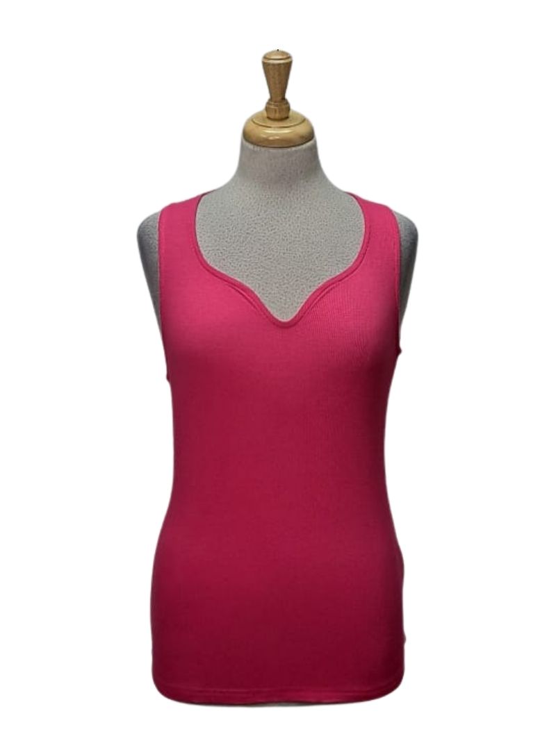 Vivance Ladies V Neck Ribbed Top - Pink