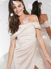 SATIN BARDOT DRAPE WRAP MAXI DRESS