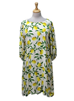 Made In Italy Lemon Printed Wisteria Ladies Dress - White