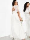 CURVE EMBROIDERED FLUTTER SLEEVE MAXI WEDDING DRESS