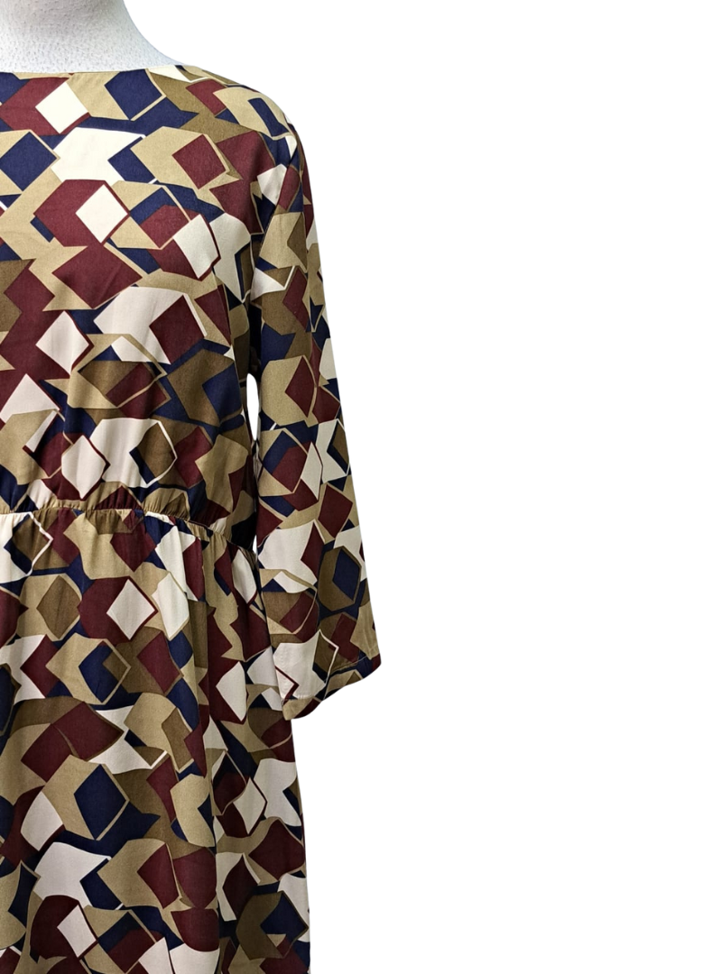 Ada Gatti Ladies Printed Dress - Brown/Navy/White/Maroon