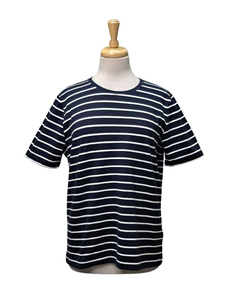 Brandtex Ladies Striped Detail Top - Navy/White