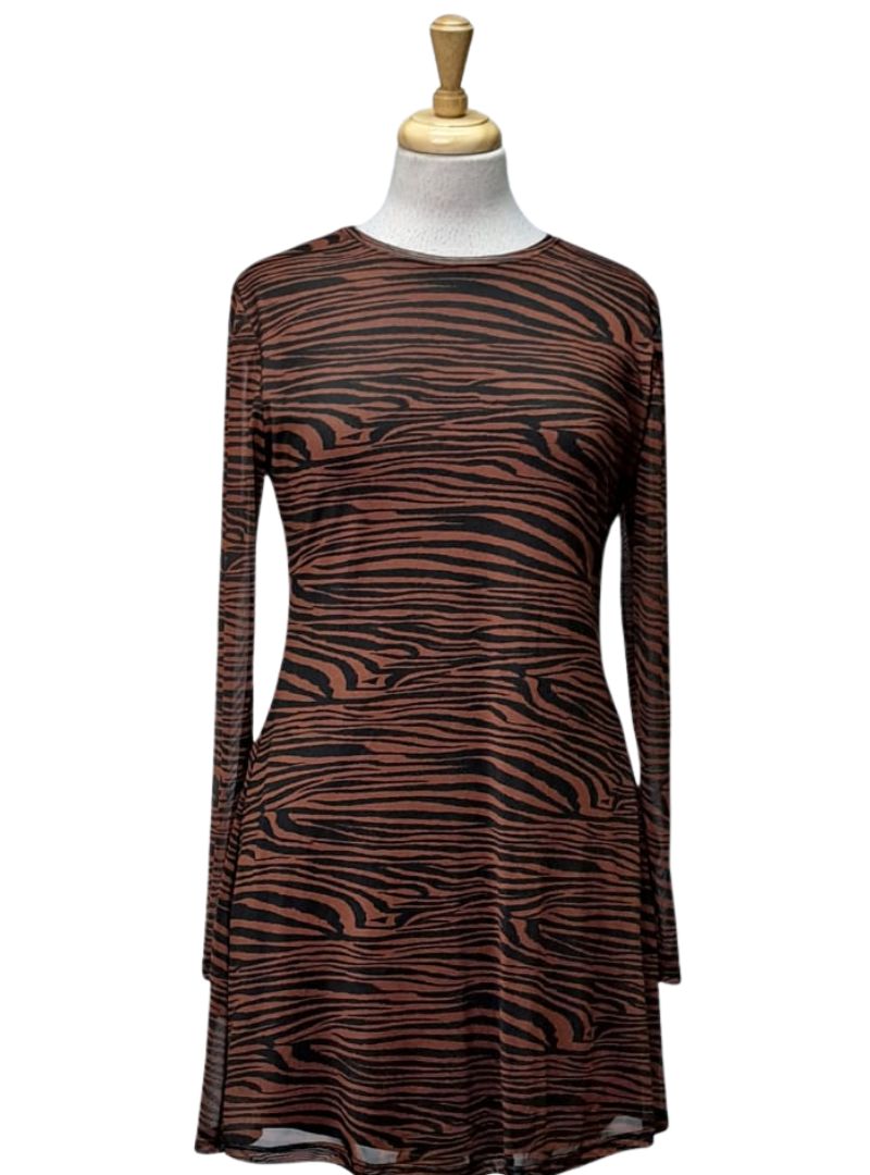 Inside Ladies long sleeve animal printed dress - Black/Brown