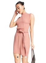 SPLIT SLEEVE MINI DRESS WITH OBI BELT IN TERRACOTTA