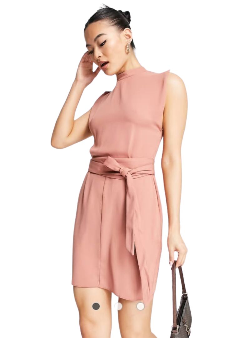 SPLIT SLEEVE MINI DRESS WITH OBI BELT IN TERRACOTTA