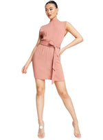SPLIT SLEEVE MINI DRESS WITH OBI BELT IN TERRACOTTA