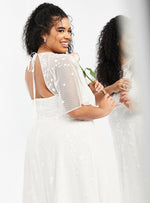 CURVE EMBROIDERED FLUTTER SLEEVE MAXI WEDDING DRESS
