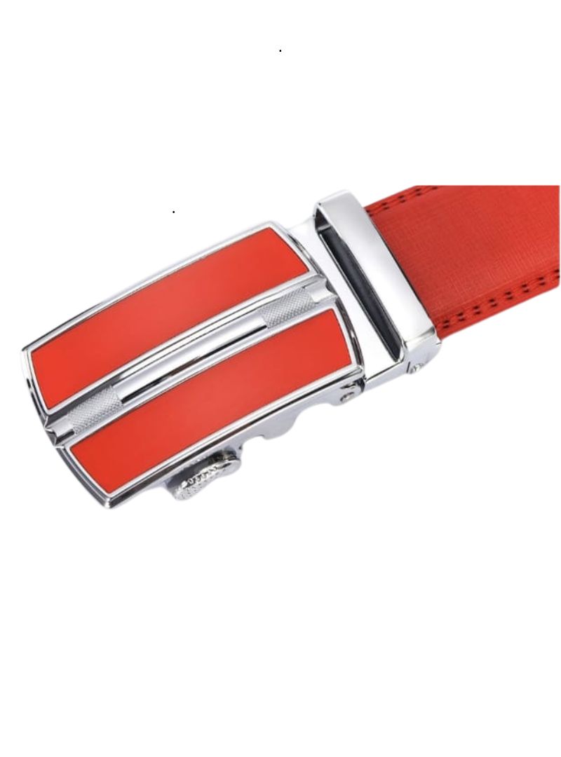 Itiezy Unisex Genuine Leather Belt - Red/Silver