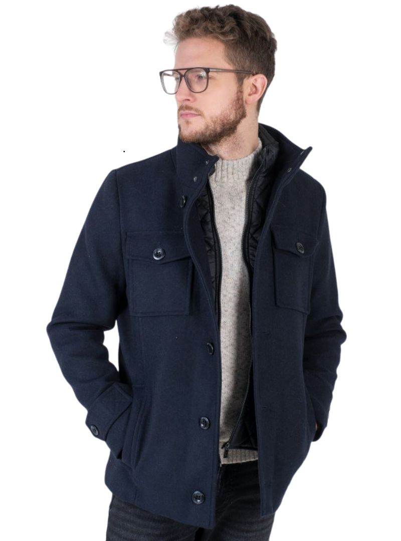 Tom Tailor Mens Buttoned Coat - Navy