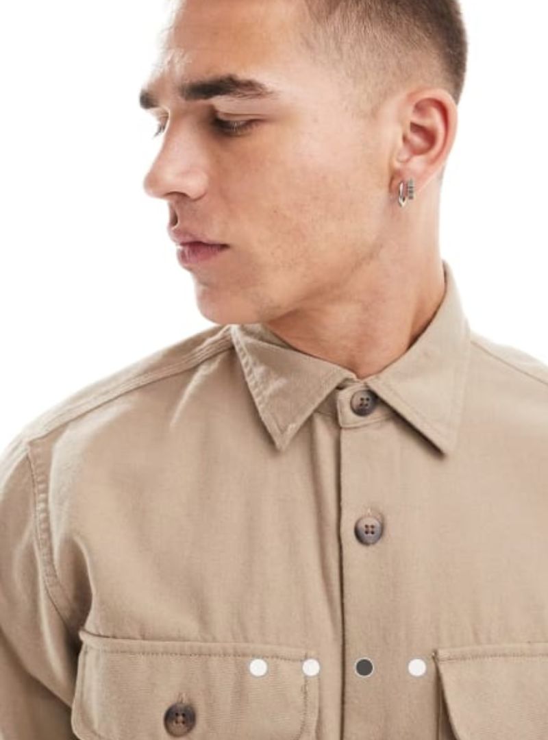 Jack & Jones Mens Casual Buttoned Shirt - Beige