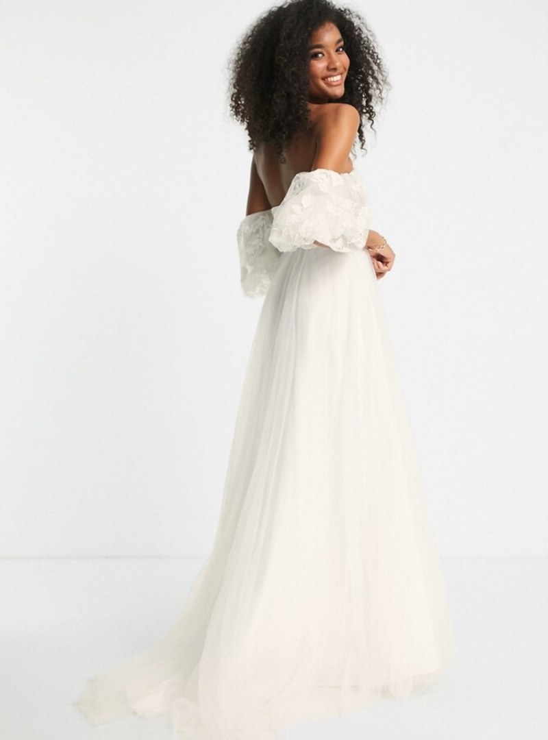 TABITHA EMBROIDERED OFF SHOULDER WEDDING DRESS IVORY