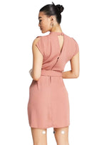SPLIT SLEEVE MINI DRESS WITH OBI BELT IN TERRACOTTA