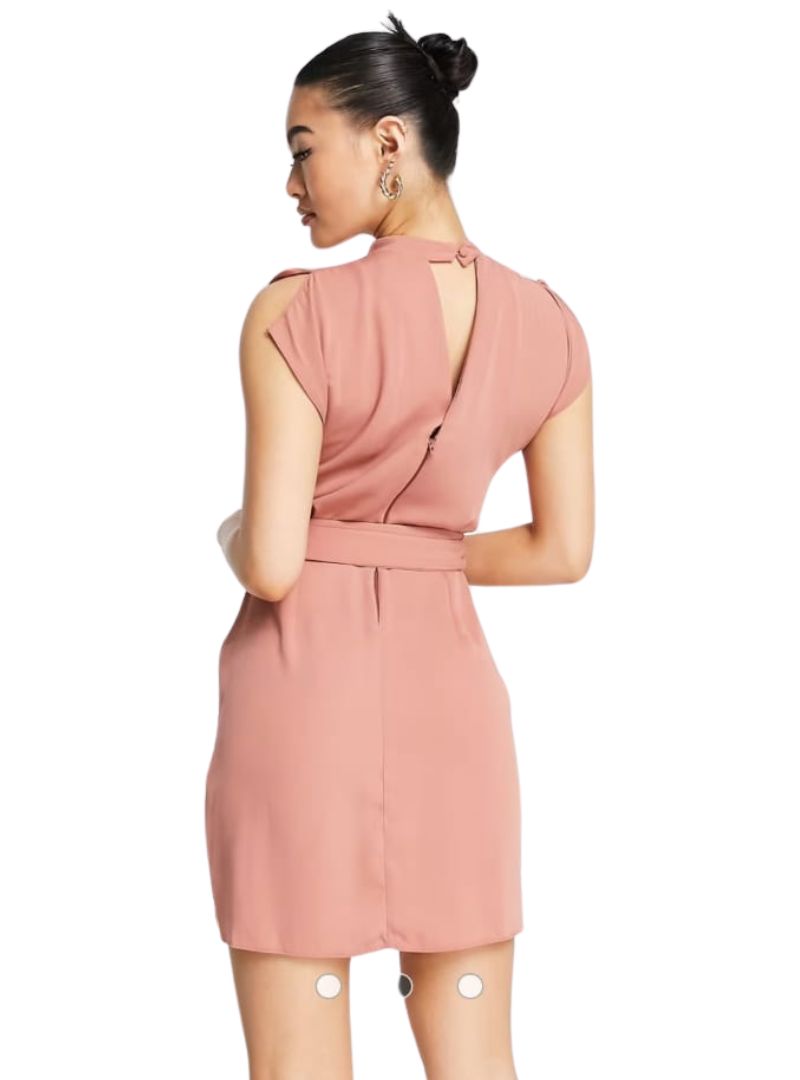 SPLIT SLEEVE MINI DRESS WITH OBI BELT IN TERRACOTTA