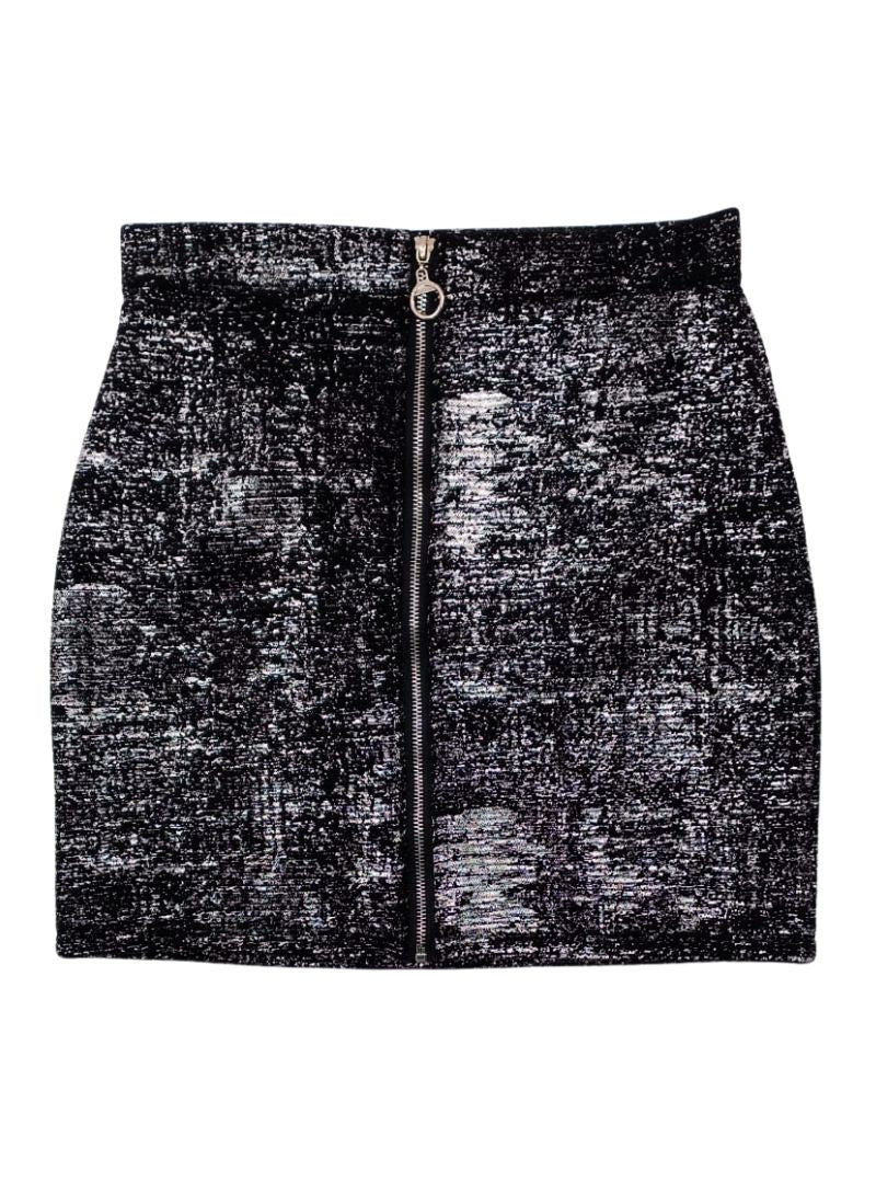 FRONT ZIP METALLIC DETAIL SKIRT