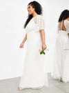 CURVE EMBROIDERED FLUTTER SLEEVE MAXI WEDDING DRESS