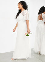 CURVE EMBROIDERED FLUTTER SLEEVE MAXI WEDDING DRESS