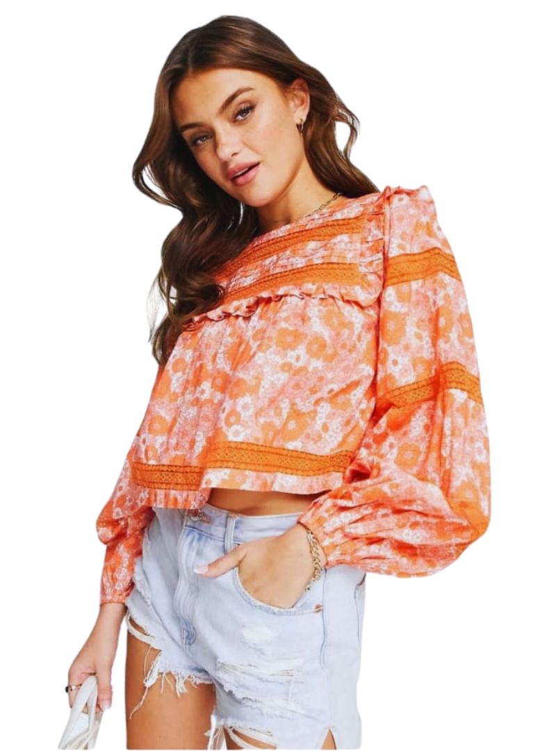 Miss Selfridge Ladies Floral Blouse - Orange/White